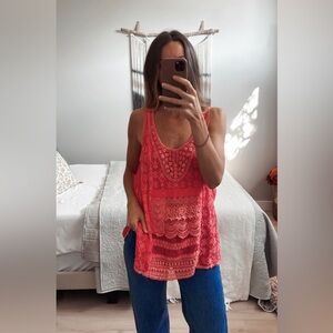 Johnny Was Embroidered Coral Tank Top – Boho Chic, Artisan Details